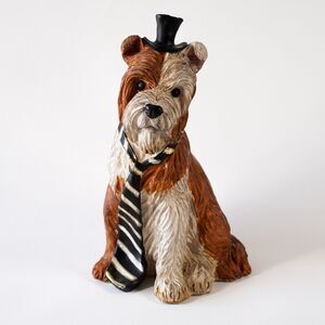 Terrier Dog Resin Bust 12" Canine Doggy Figurine Statue Sculpture Art Decor Tan